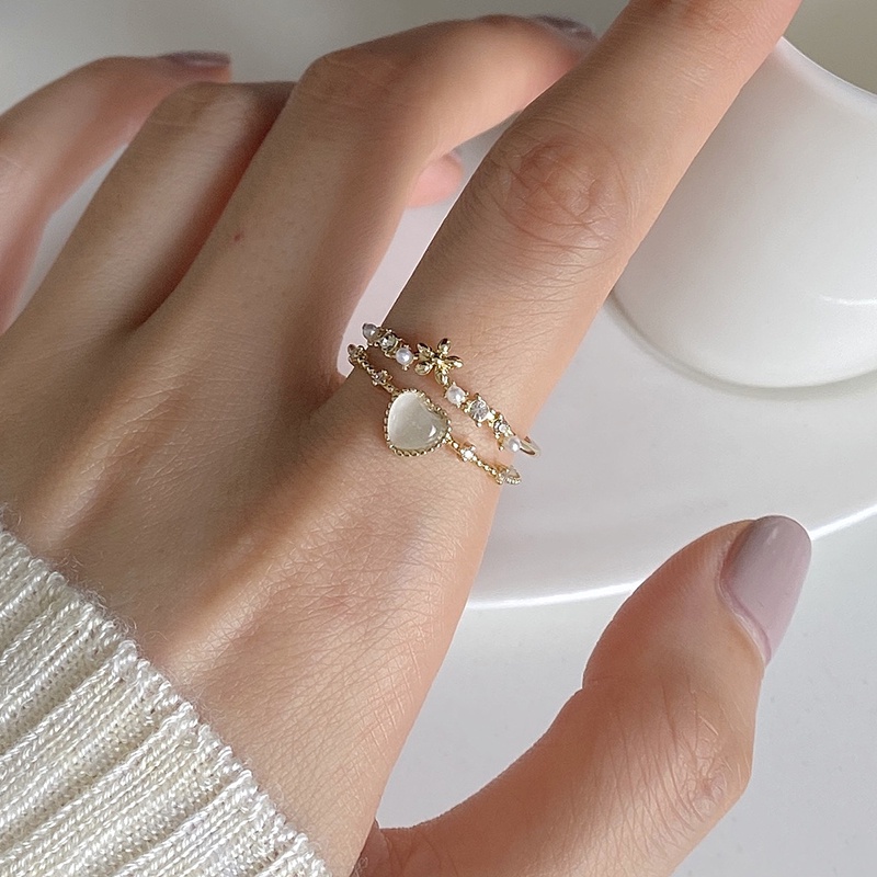 Elegant Flower Heart Finger Ring Cincin Korea Multi Layer Crystal Party Rings Women Jewelry Birthday Gift