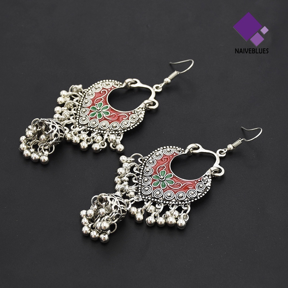 Anting Kait Gantung Desain Bunga Bulat Aksen Rumbai Gaya Retro Bohemian Untuk Wanita