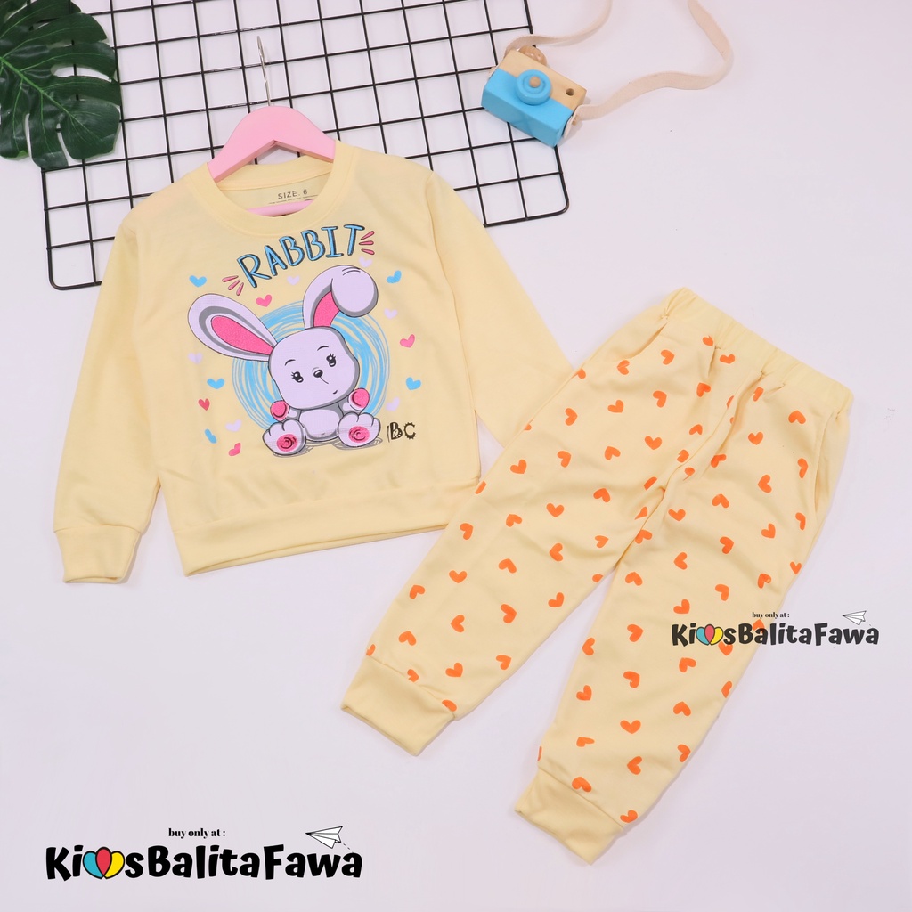 Setelan Chava uk 3-4 Tahun / Baju Lengan Panjang Anak Perempuan Premium Cotton Tebal Pakaian Tidur