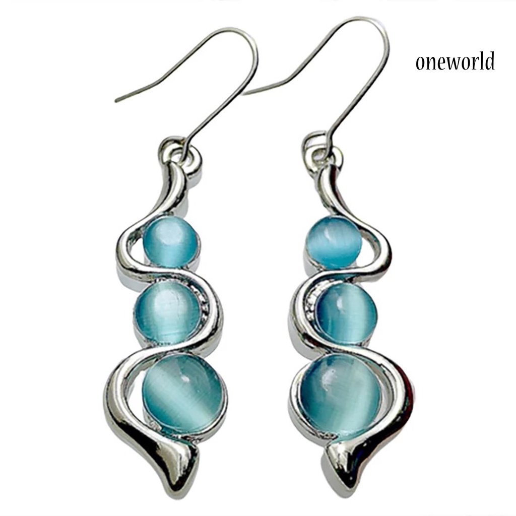 OW# Women Fashion Faux Opal Curve Shape Pendant Dangle Hook Earrings Jewelry Gift