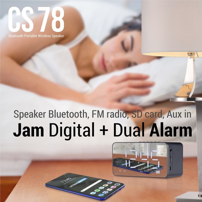 Comson CS78 Speaker Portable Bluetooth dengan Alarm dan Jam Digital