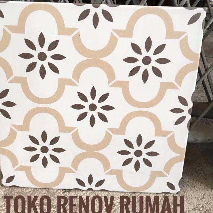 Banyak Peminat ✣ keramik lantai 40x40 putih motif batik vintage / keramik dapur/ keramik teras/ kera