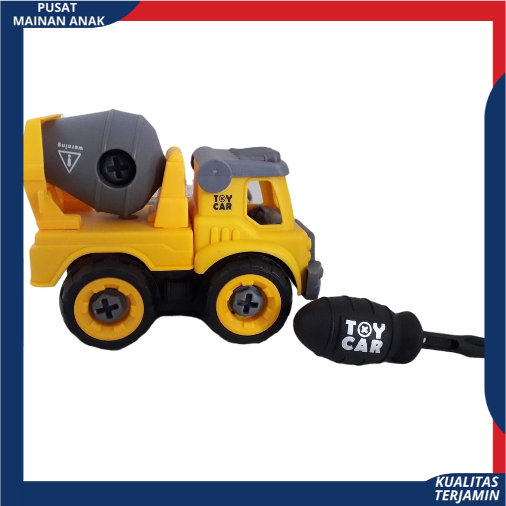 ( BISA COD ) Mainan Anak Mobil Truk Bongkar Pasang DIY Obeng Toy Car Mixer Truck 1 set Kemasan Kantong
