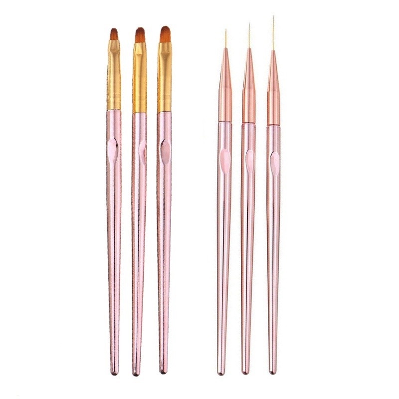 3pcs / Set Kuas Lukis Kuku UV Gel Warna Rose Gold Tahan Lama Untuk Perlengkapan Manicure