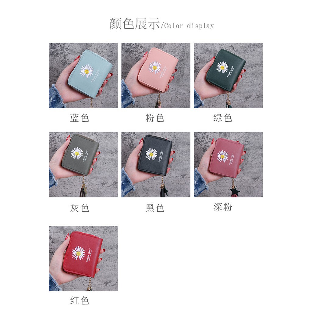 Dompet Mini Wanita Dompet Wanita Koin/kartu Dompet Wanita Pendek Motif Bunga Daisy