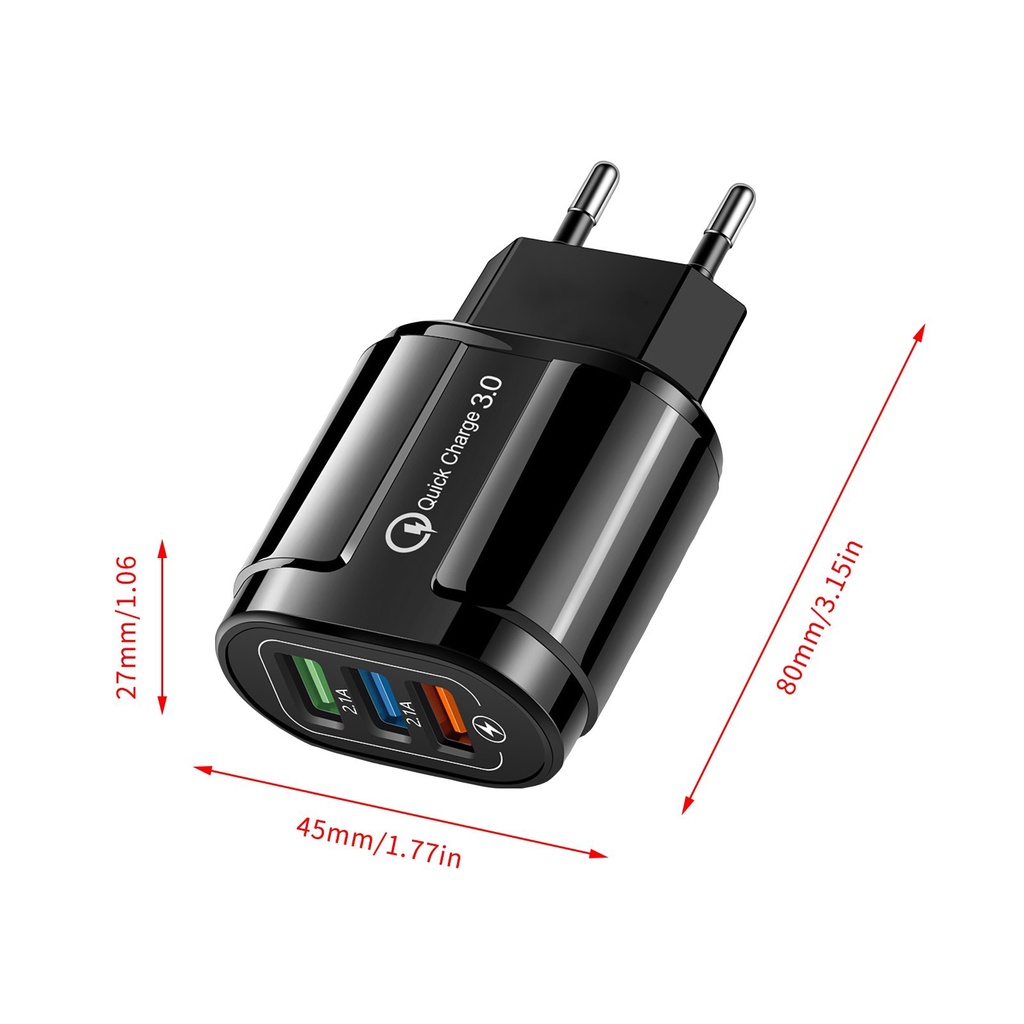 Adapter Charger Dinding 3 Port Usb Adoptor 2A Fast Charging Untuk Iphone 14 13 12 Android