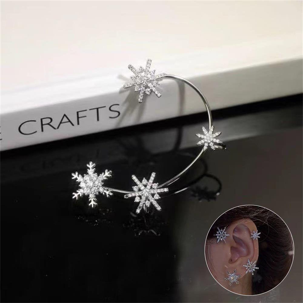 Nanas Snowflake Ear Wrap Hadiah Natal Baru Tanpa Tindik Untuk Wanita Pria Anting Tragus