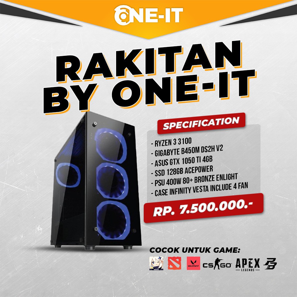 PC Rakitan ryzen 3 3100 | GTX 1050 ti | SSD 128 GB