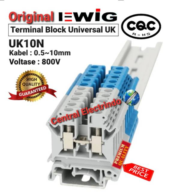 Terminal Block Universal UK10N (0.5~10mm) 800V Din Rail EWIG.