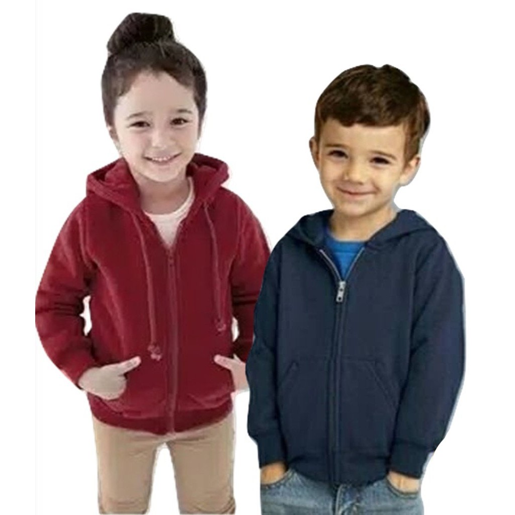 Jaket Hangat Anak anak Resleting Hoodie Zipper Polos