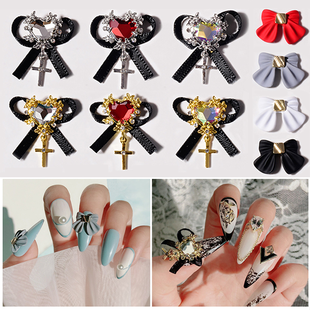 Mxbeauty Ornamen Berlian Imitasi Bentuk Pita 3d Bahan Alloy Matte Untuk Dekorasi Nail Art