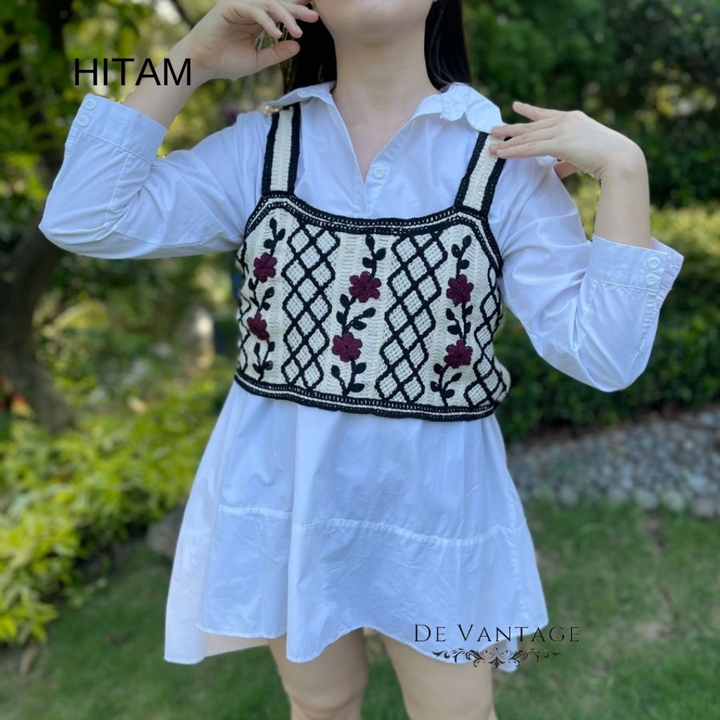 Vest Rajut / Rompi Lace Motif Bunga / Korean Knit Vest