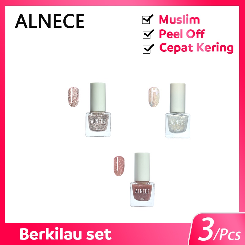 （COD）ALNECE 【Bisa Sholat✔️】 3 Buah Set Kutek Ready Color/Kutek Peel off/Kutek Halal/Kutek Implora