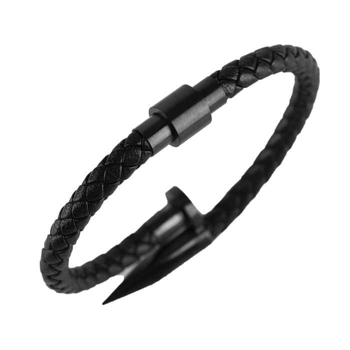 Gelang Kulit Import Cartier Black Titanium Model Paku