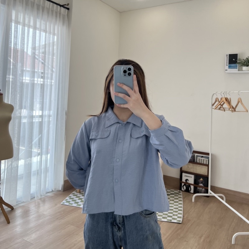 Linen Pocket Shirt / Atasan Kemeja Kantoran Wanita