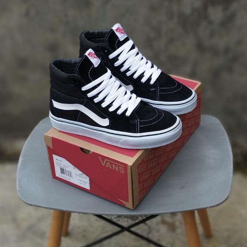 Sepatu Pria Vans Sk8 High Black White