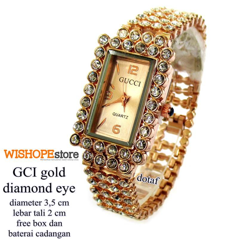 dDeltaShop-WATCH JAM WANITA GUCCI GOLD DIAMOND EYE KW FULL SET