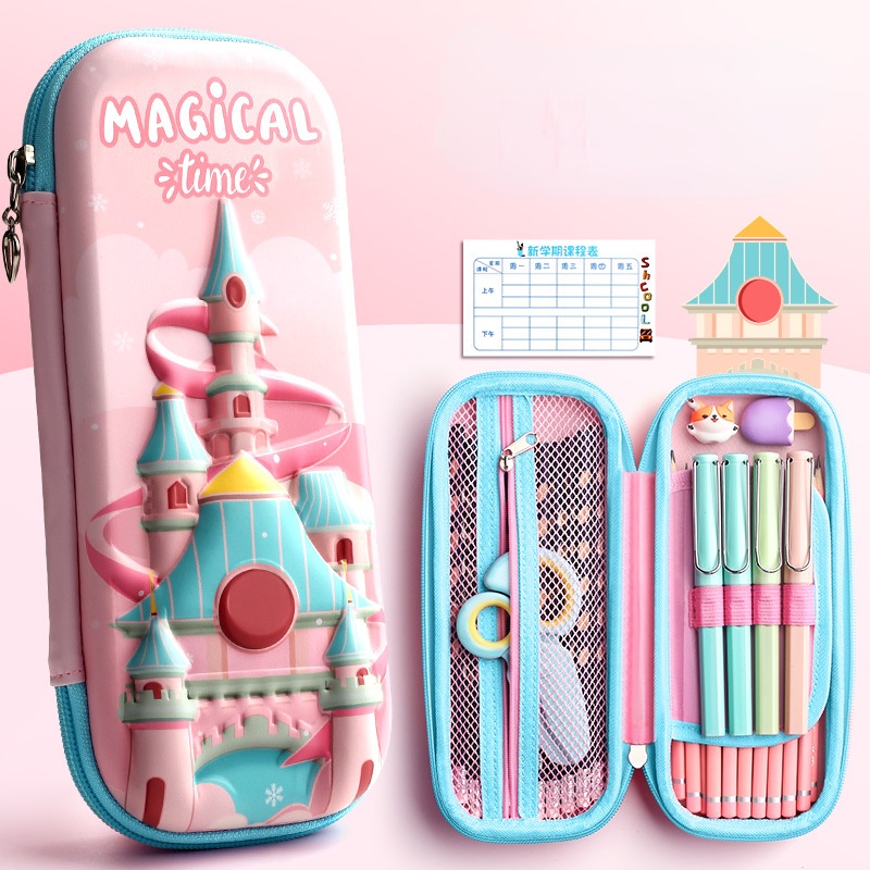 Kotak Pensil Tiga Lapis Motif Unicorn 3D Bahan EVA Kapasitas Besar Untuk Anak Sekolah