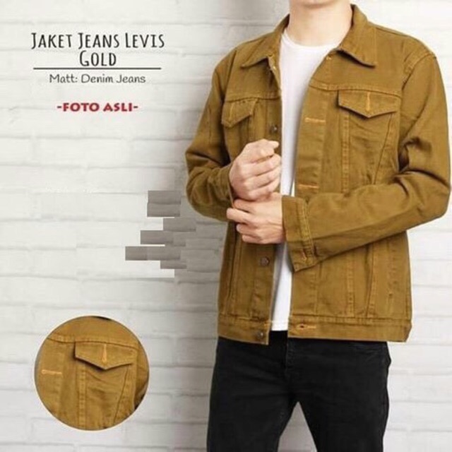 Jaket jeans pria / cowok mustard gold