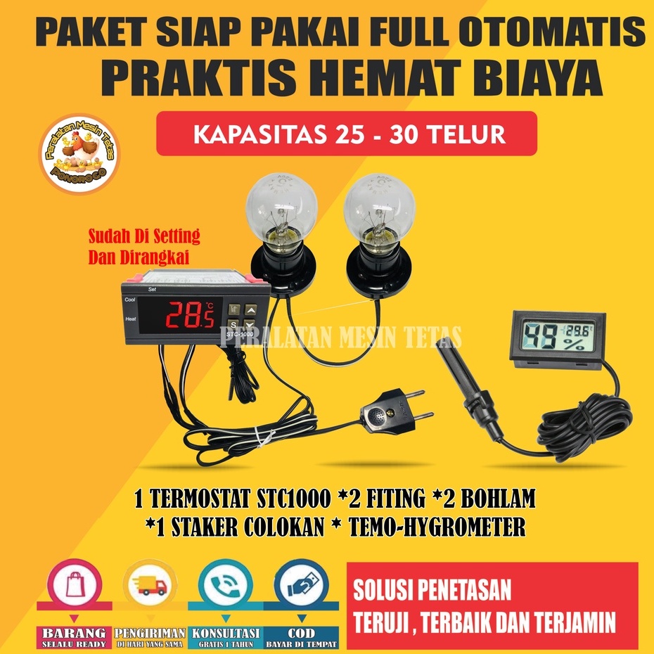 Paket Siap Pakai Termostat STC1000 Termo-Hygrometer  Kap.25 Sampai 30 Butir Mesin Tetas Full Otomatis Penetas Otomatis