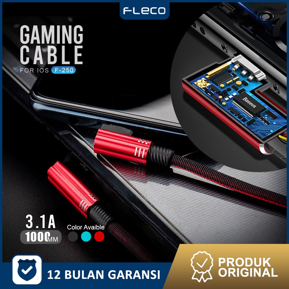 Kabel Data Gaming Quick Charging Cable Lightning/Kabel Iphone Fast Charging F-250 FLECO - Garansi 1 Tahun Rusak Ganti Baru