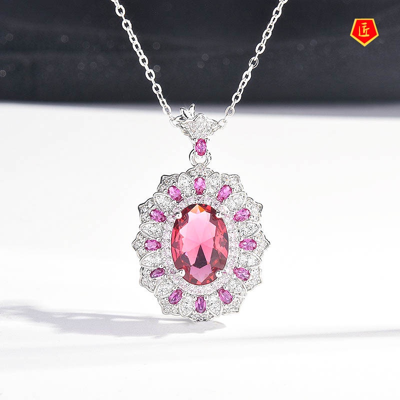 [Ready Stock]High-End Design Inlaid Ruby Pendant European and American Luxury Full Diamond