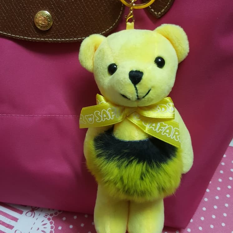 teddy bear doll with rabbit fur tutu bag charm 18cm