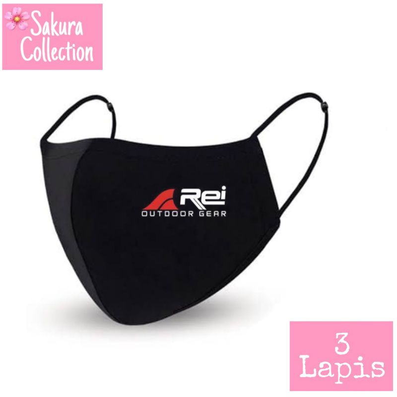 Masker kain 3 Lapis Distro Logo Arei Outdoor / hitam 3ply Earloop headloop 3 pria wanita dewasa