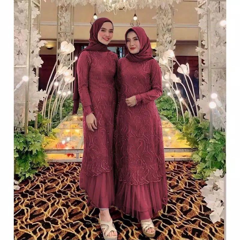 Gamis Dress Brukat Sabrina Pakaian Baju Pesta Muslim Wanita Fashion Kekinian Busui Friendly Bahan Satin Velvet Premium