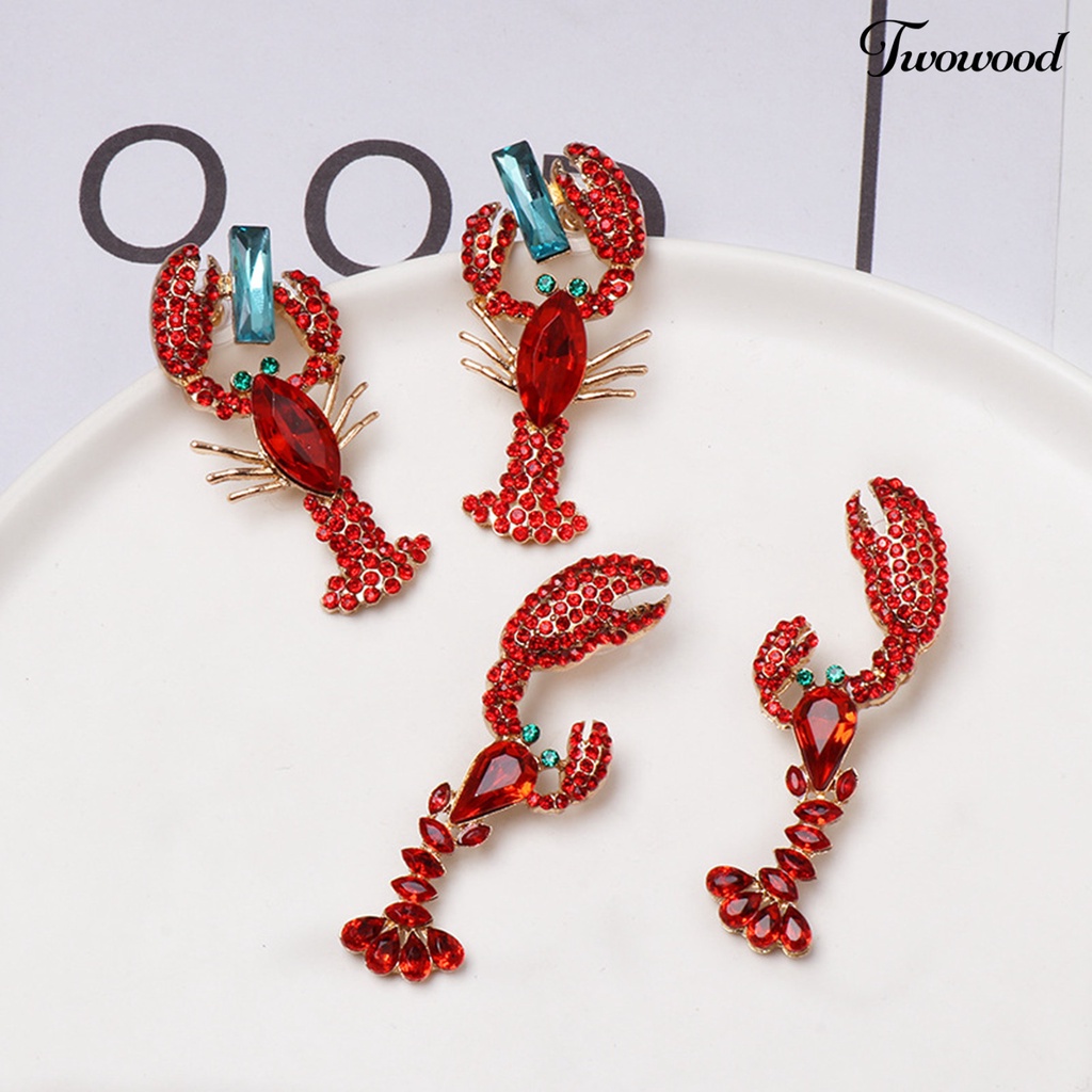 Anting Juntai Bentuk Lobster Aksen Berlian Imitasi Untuk Hadiah