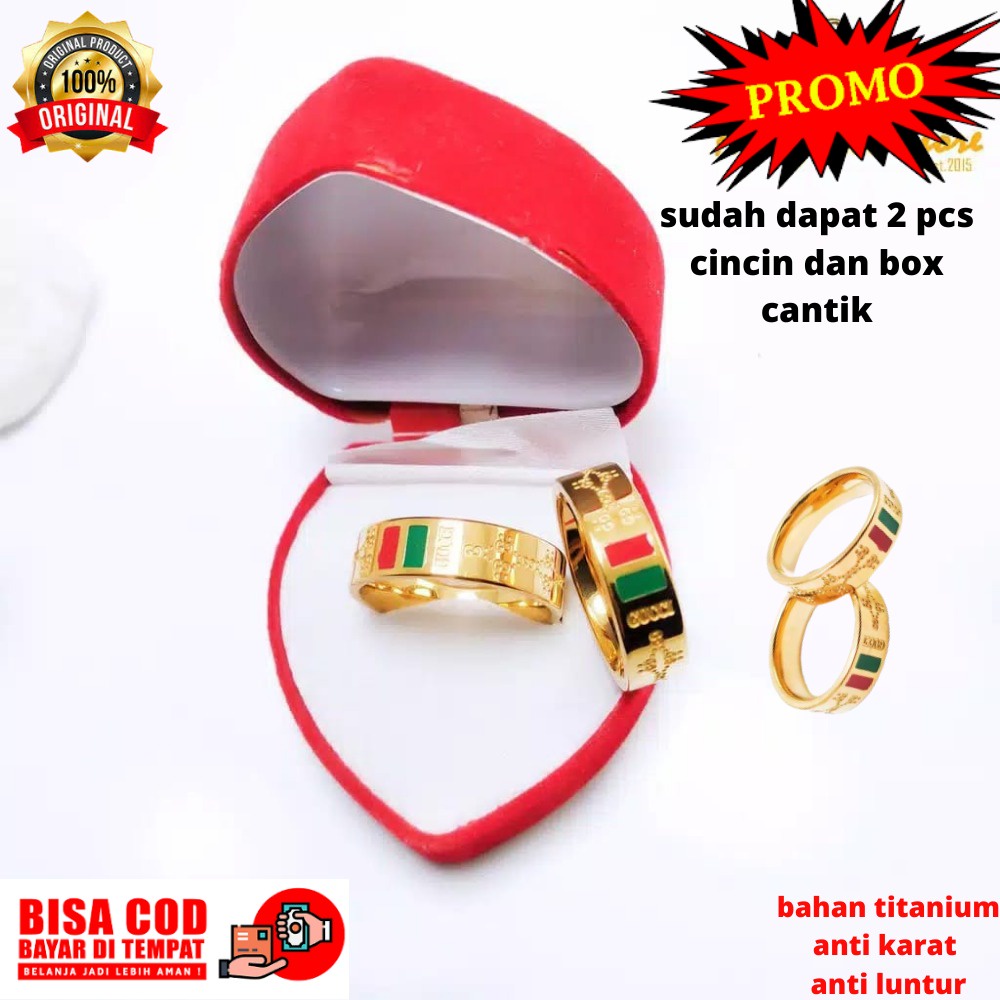 ( ACC TOKO CANTIK 65 ) CINCIN KAWIN COUPLE CEWE/COWO GOLD GUCCI TITANIUM SUDAH DAPAT SEPASANG DAN FREE BOXNYA (BISA COD/BAYAR DITEMPAT)