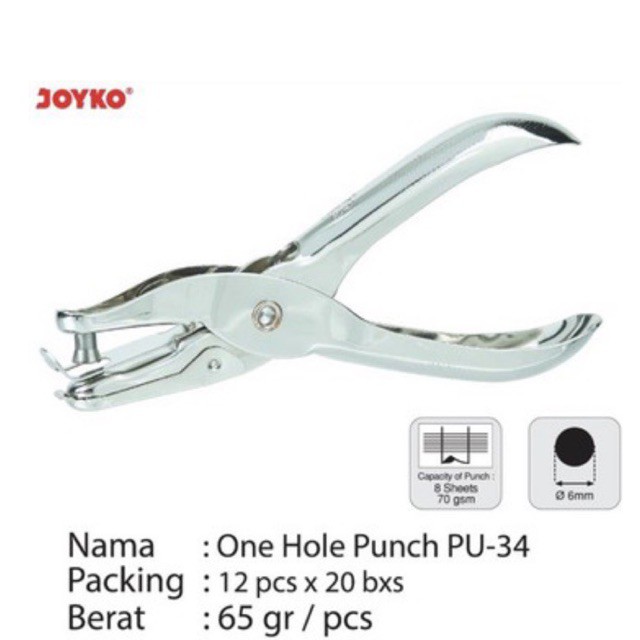 

PU34 Perforator 1 Lubang / Pembolong Kertas 1 Lobang / One Hole Punch PU - 34 Joyko