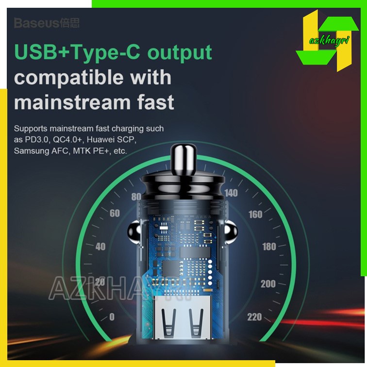 Baseus Car Charger 30w Type-C Pd + Usb Quick Charge 3.0 Mobil