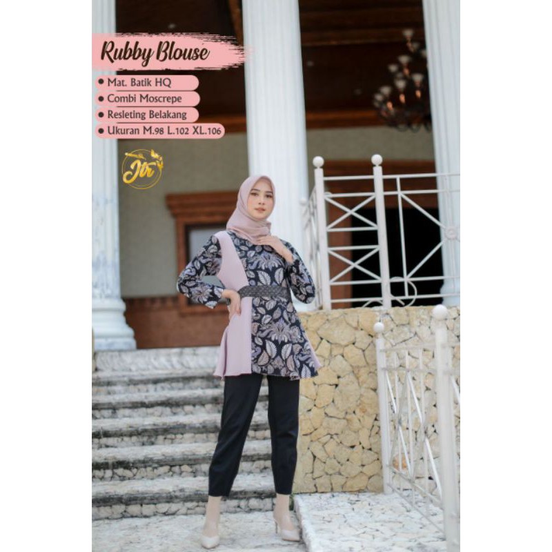 tey-17 Batik wanita ASJ SA HRB026 Kenongo Kemeja Tosca Pendek-Ruby Unggu