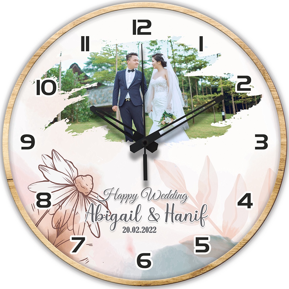 Jam Dinding Bulat Custom Nama Ucapan Wedding Ulang Tahun dll