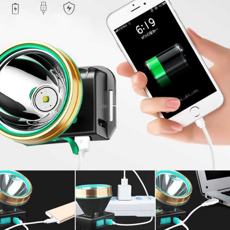 Headlamp Senter Kepala LED Rechargeable USB Sensor Waterproof 1200m