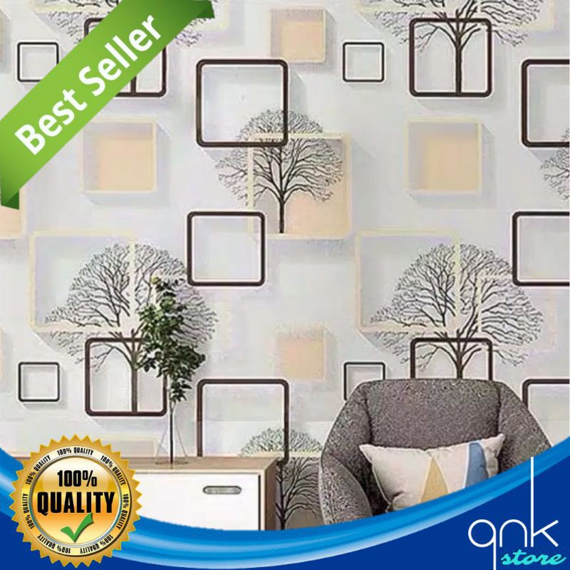 Wallpaper Dinding Motif 3D Garden 45cm x 10m 3D Kotak Coklat Wallpaper Stiker 3D Garden Wallstiker Wallpaper Sticker Wallsticker