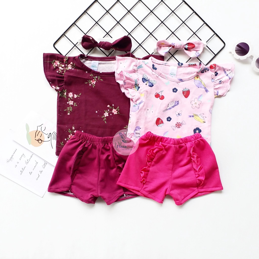 plazababyku MX VALERIE SETELAN BANDO CPDK setelan bayi motif bunga yang lucu free headband