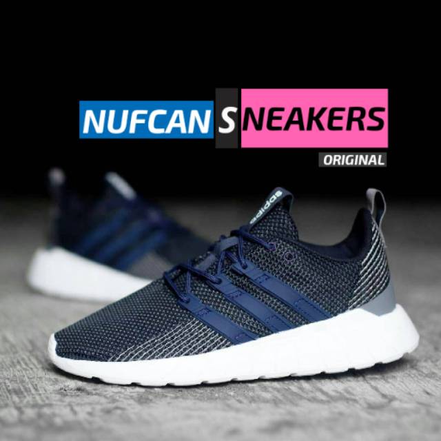 SEPATU COWOK ORIGINAL ADIDAS QUESTAR FLOW WHITE NAVY BLACK ORI 100% BNWB