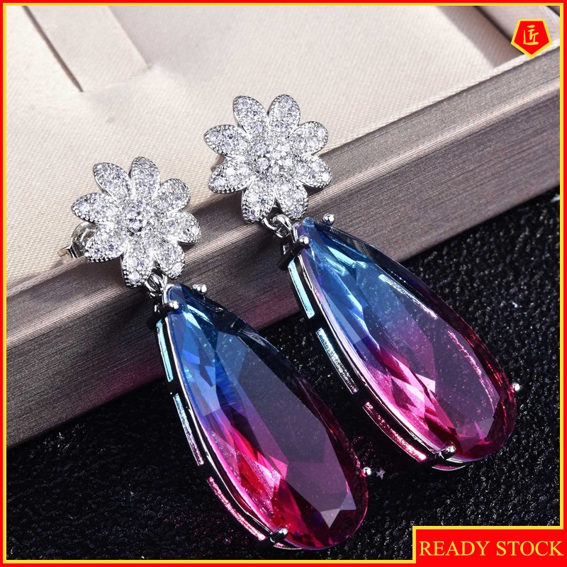 [Ready Stock]Female Versatile Gradient Amethyst Long Elegant Earrings