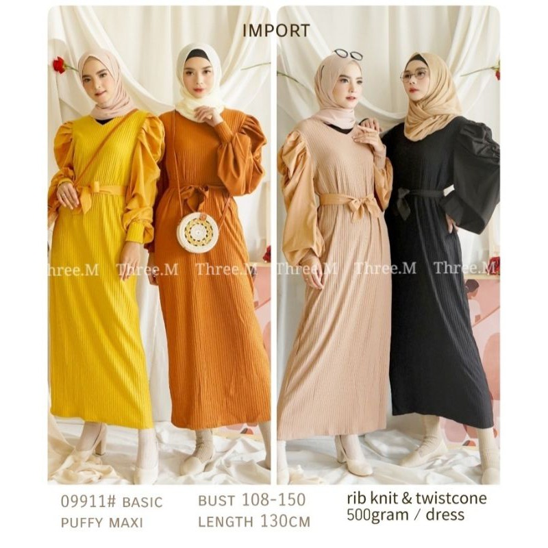 MDLV ~ BM 09911 BASIC PUFF MAXI // LONG DRESS // GAMIS IMPORT // FASHION MUSLIM // FASHION IMPORT