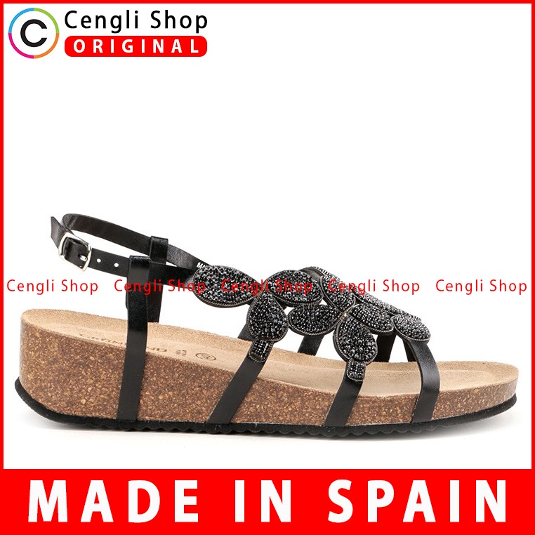 SANDAL SLIDE KULIT GRUNLAND WANITA ORIGINAL SLINGBACK FLAT HITAM GRW34