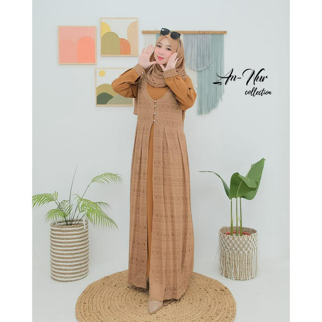 DRESS SAMIRA BY ANNUR COLLECTION GAMIS CRINGKLE MIX OUTER BRUKAT MALIKA TERBARU REMAJA KEKINIAN