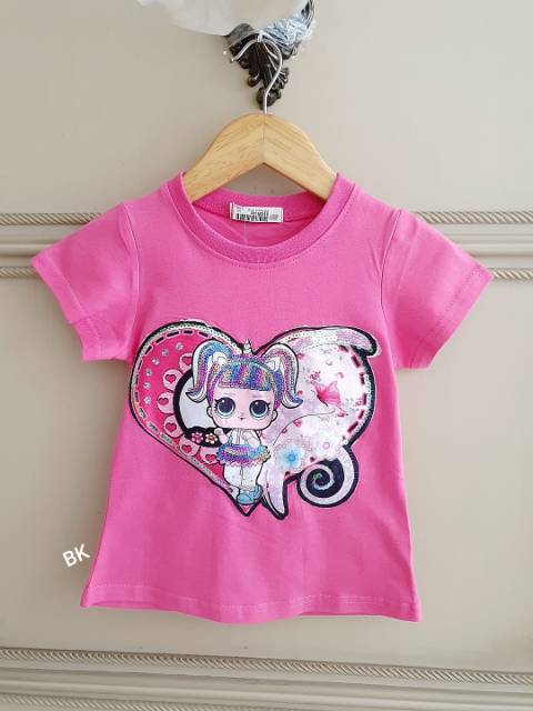 KAOS ANAK IMPORT KOREA MOTIF LOL LUCU BAGUS TEBAL MURAH SEQUIN