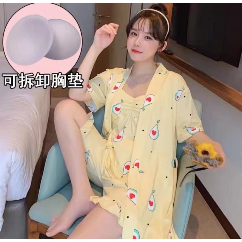 JC- Set Kimono 3in1 Import HP / Kimono Wanita 3in1 Murah / Piyama Kimono wanita Import