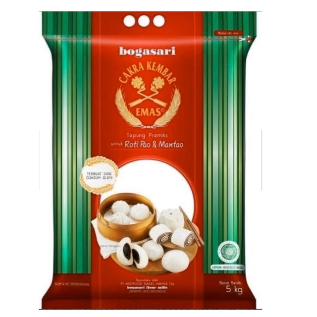 

Tepung Cakra Kembar EMAS Bogasari Premium Pao dan mantau 5 Kg