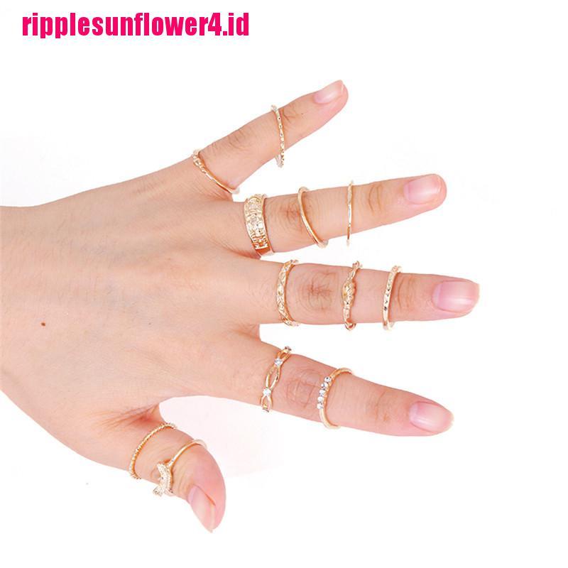 12pcs / Set Cincin Buku Jari Aneka Bentuk Warna Gold Gaya Vintage Punk Untuk Wanita