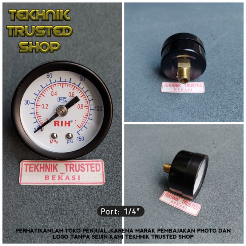 Gauge pressure port conector 1/4" indicator meter tekanan angin