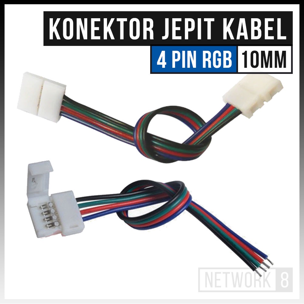 KONEKTOR SAMBUNGAN KLIP KABEL JEPIT LED STRIP 4 PIN 4PIN 2 SISI KEPALA GANDA TUNGGAL RGB 10MM 5050
