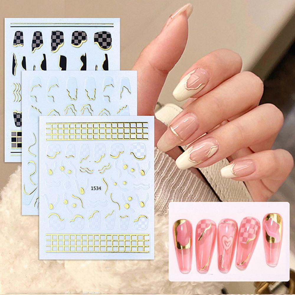 AUGUSTINA Agustina Nail Art Stiker Perekat Diri Phnom Penh Manicure Aksesoris Geometris Gadis Wanita Kuku Slider 3D Nail Decals